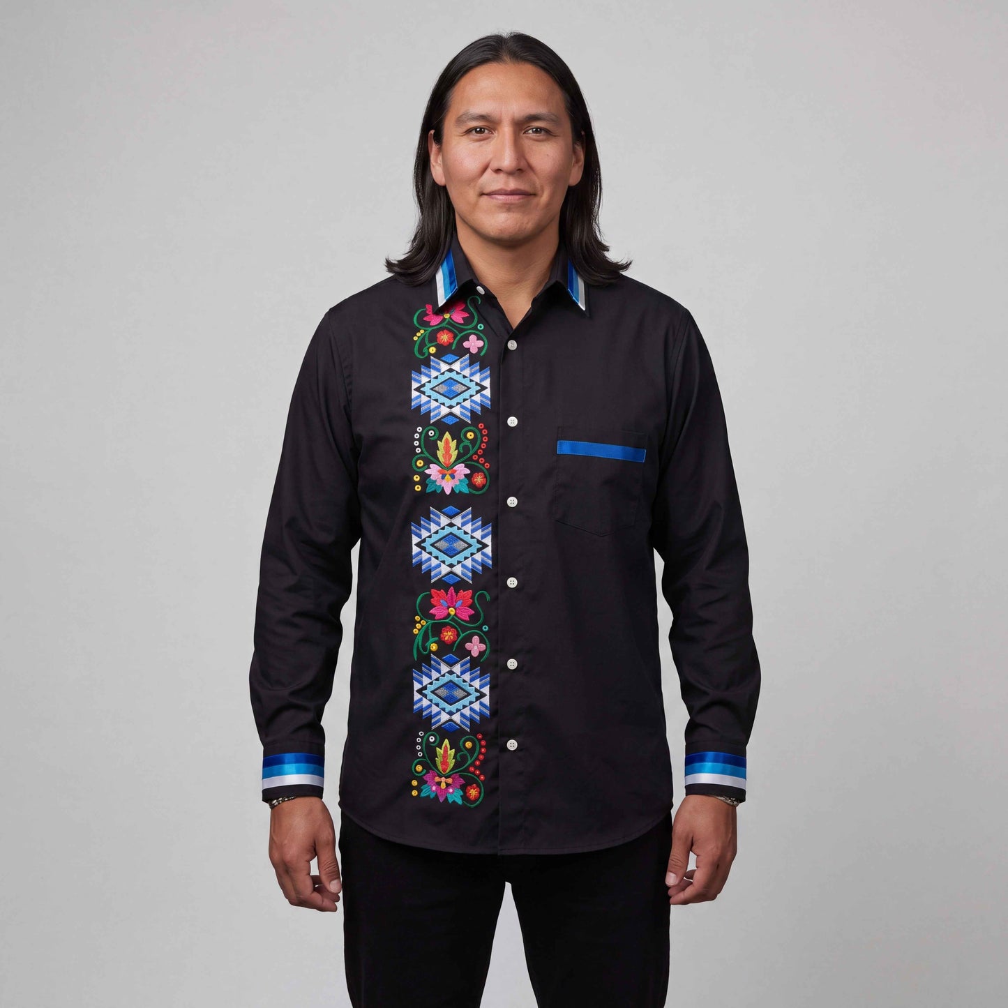 Embroidered Ribbon Shirt (Blue)