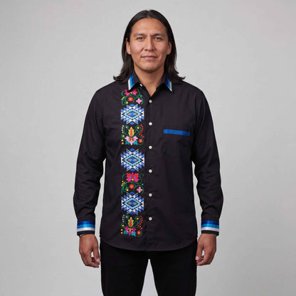 Embroidered Ribbon Shirt (Blue)