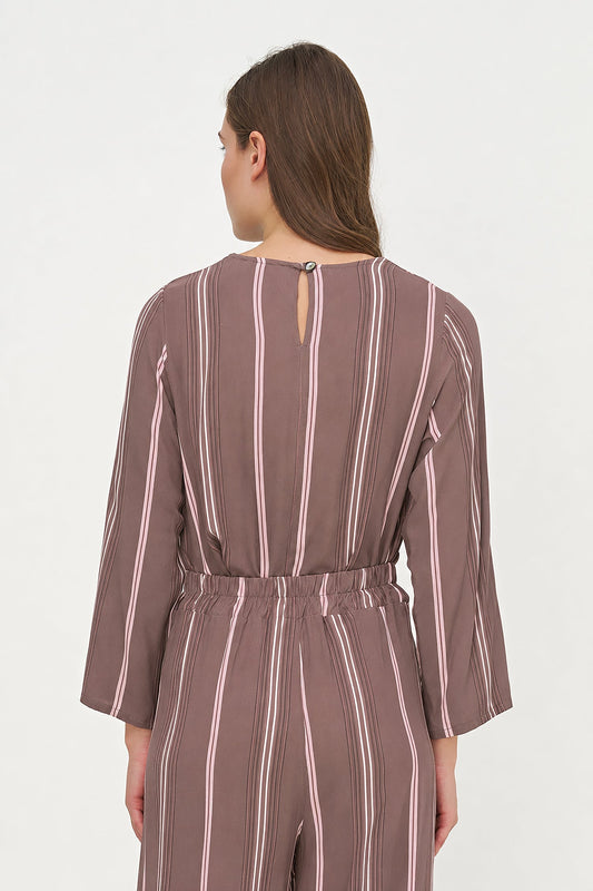 Women's Printed Woven Top with Long Sleeves & Chest Cutout Detail