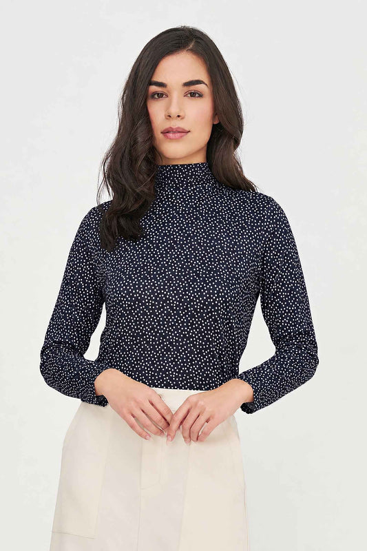 Women's Soft Printed Knit Top, Long Sleeves & Tie-Back Scarf Collar