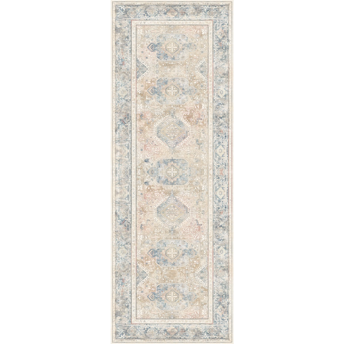 Elera Blau Rot Beige Teppich