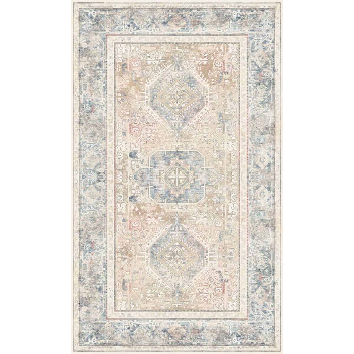 Elera Blau Rot Beige Teppich