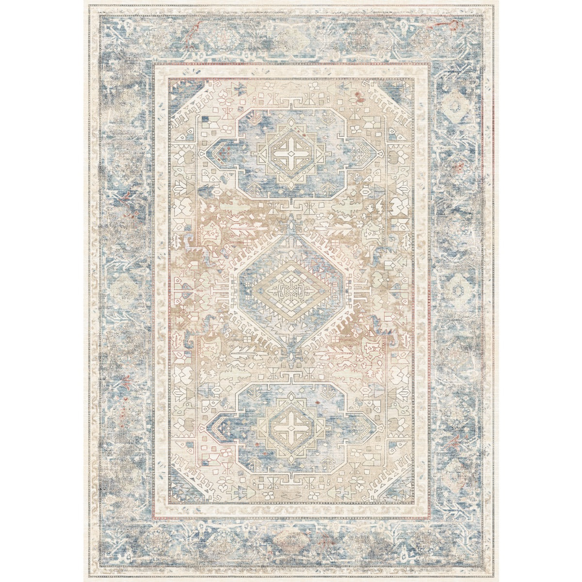 Elera Blau Rot Beige Teppich