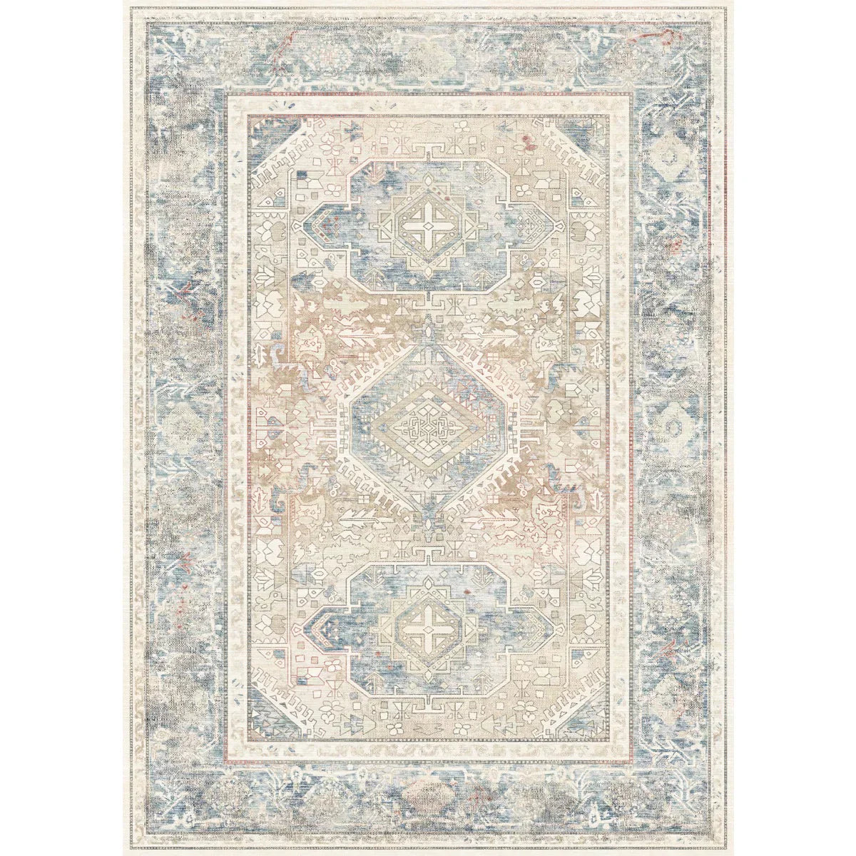 Elera Blau Rot Beige Teppich