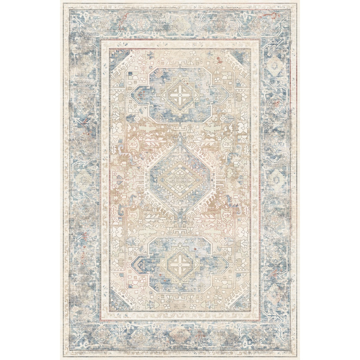 Elera Blau Rot Beige Teppich