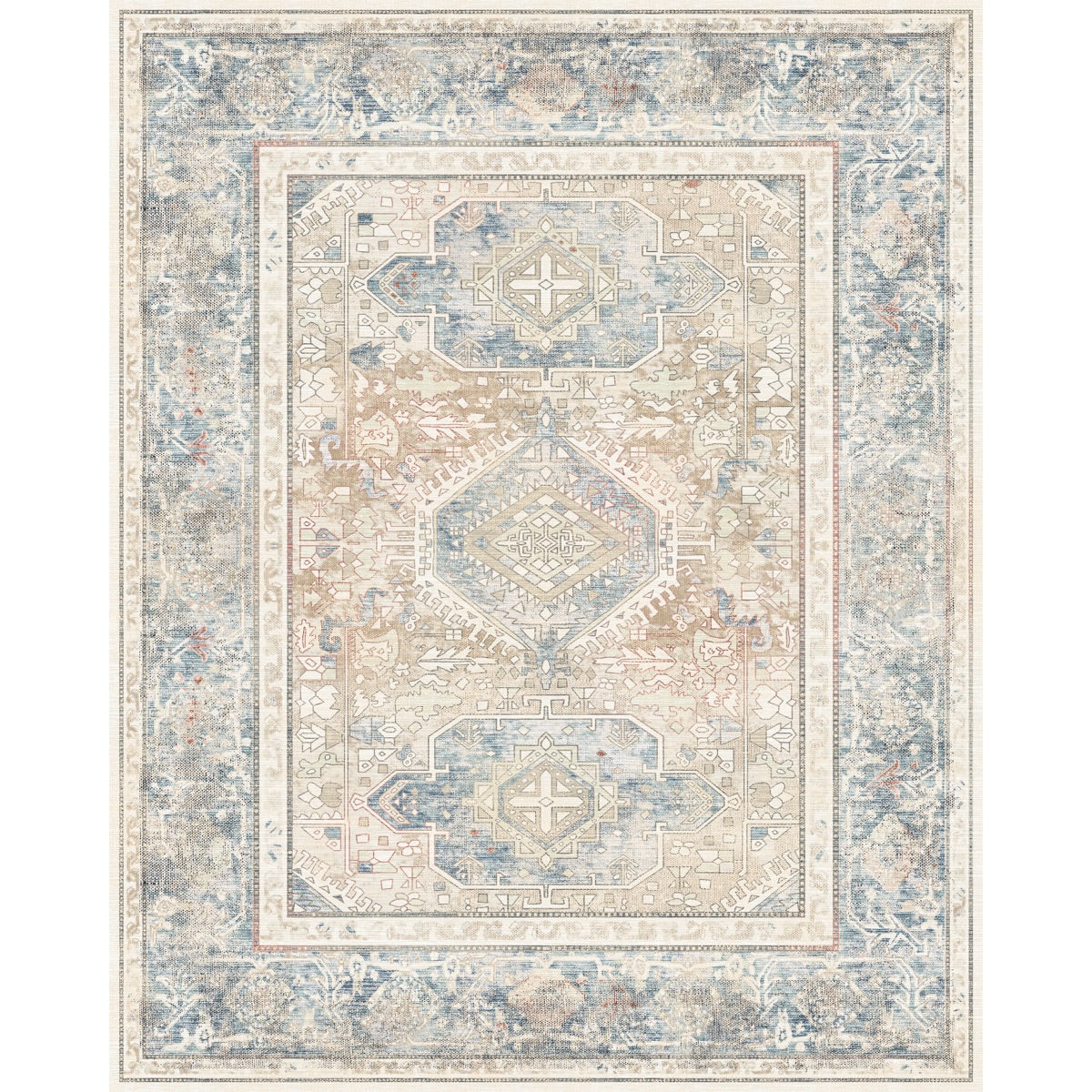 Elera Blau Rot Beige Teppich