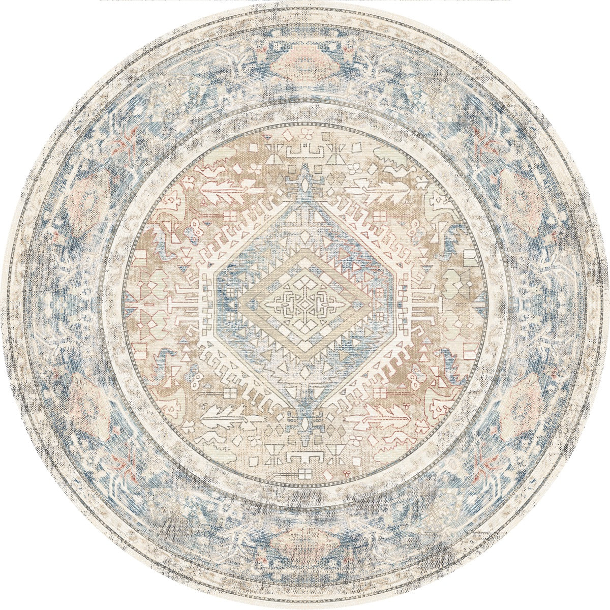 Elera Blau Rot Beige Teppich