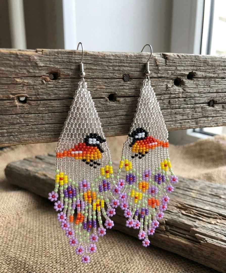 Bird Fringe Earrings (Silver)