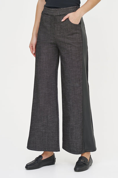 Women's Woven Mid-Weight Denim Pull-On Wide Leg Pant, with Scooped Front Pockets & Back Pockets.
