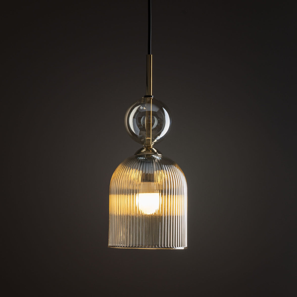 SOPHIA Cognac Ribbed Glass Bell Mini Pendant for Kitchen Island