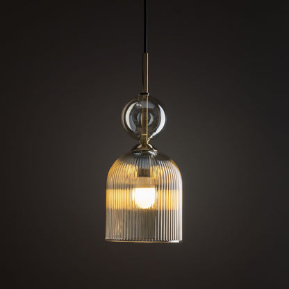 SOPHIA Cognac Ribbed Glass Bell Mini Pendant for Kitchen Island