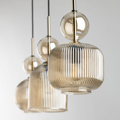 SOPHIA Cognac Ribbed Glass 3-Light Linear Pendant for Dining, Living Room & Kitchen