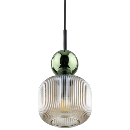 SOPHIA Green & Cognac Ribbed Glass Mini Pendant for Kitchen Island