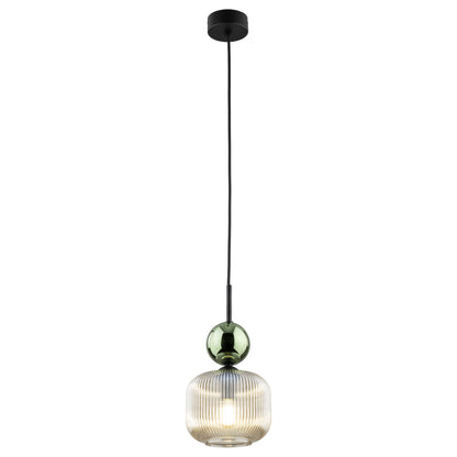 SOPHIA Green & Cognac Ribbed Glass Mini Pendant for Kitchen Island