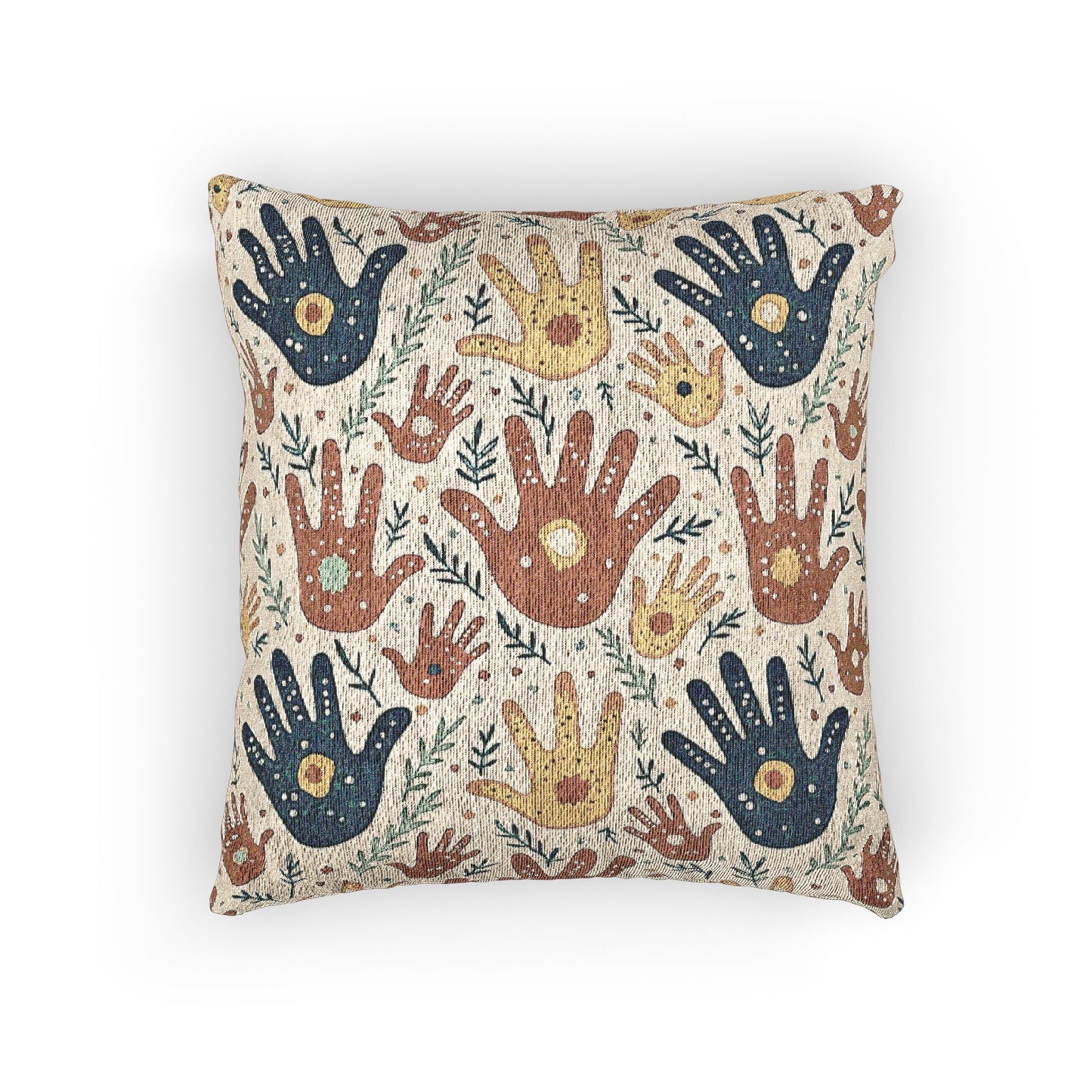Gewebe-Kissen — Boho Handabruck-Muster Dekokissen (Erdtöne)
