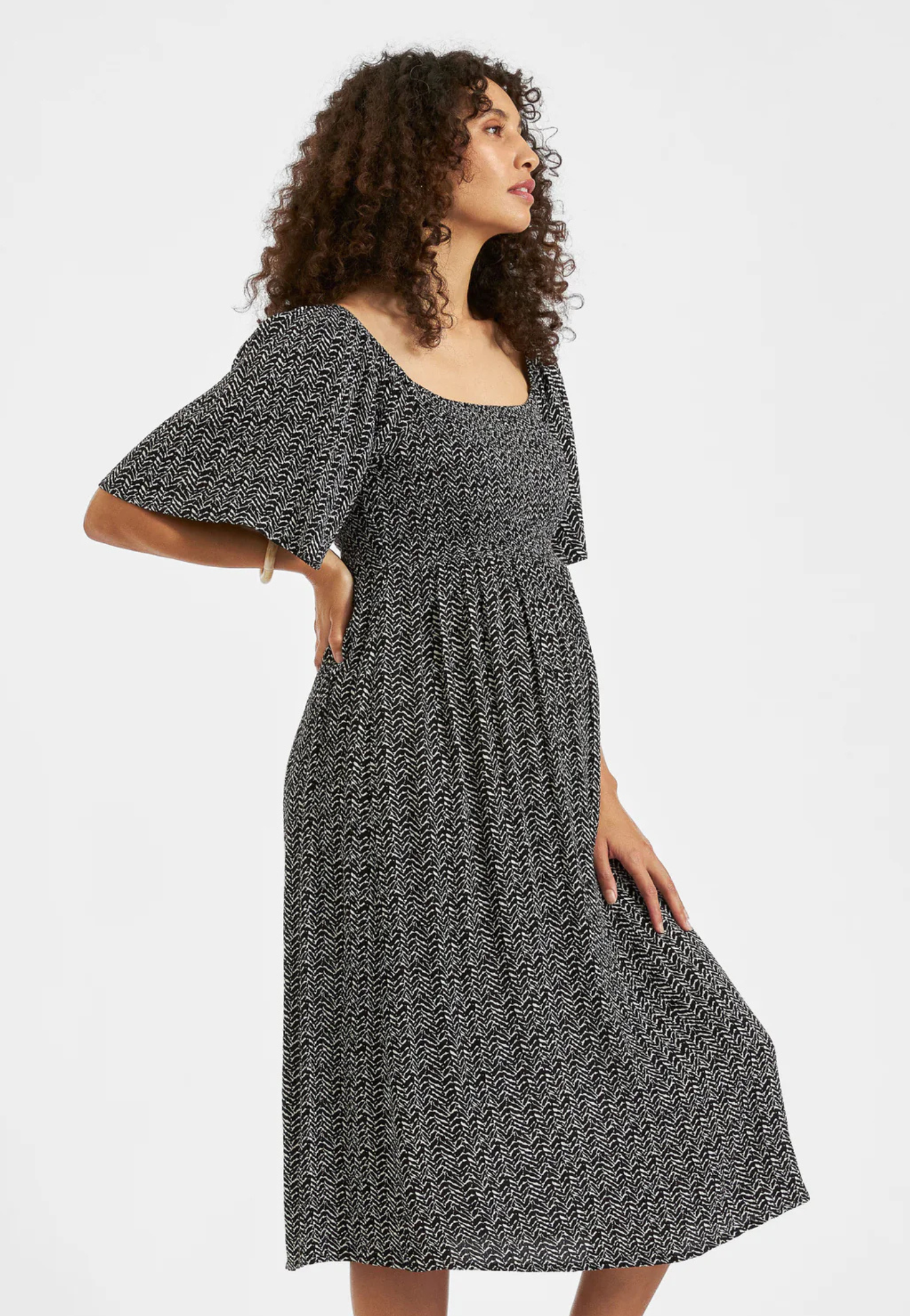 Emmy Shirred Maternity Dress Black / Natural