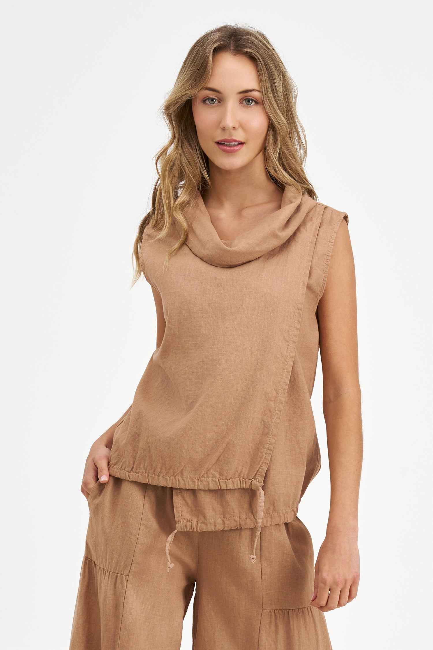 Women's Knit Woven Combo Sleeveless Top