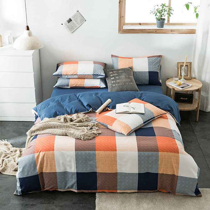 100% Cotton Geometric Bedding Set – Quilted Reactive Print Sheet & Duvet Cover Set