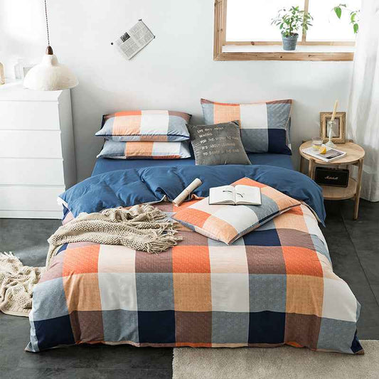 100% Cotton Geometric Bedding Set – Quilted Reactive Print Sheet & Duvet Cover Set