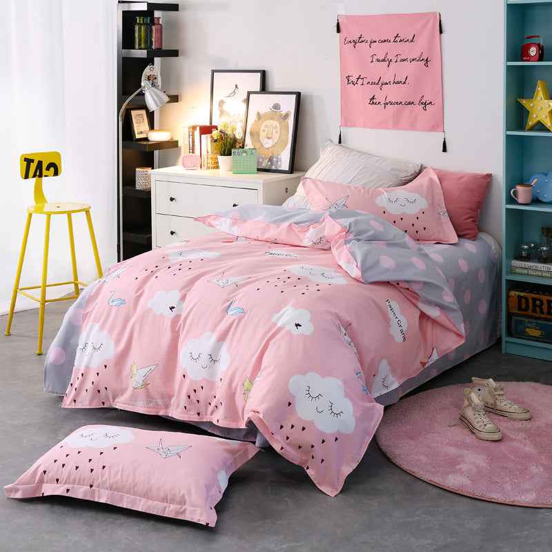 3-Piece Cotton Floral Bedding Set – Reactive Printed Cartoon Duvet Cover & Sheet Set