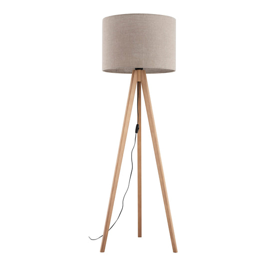 GRAND Pine & Linen Mid-Century Modern Floor Lamp for Living Room, Bedroom & Reading Nook