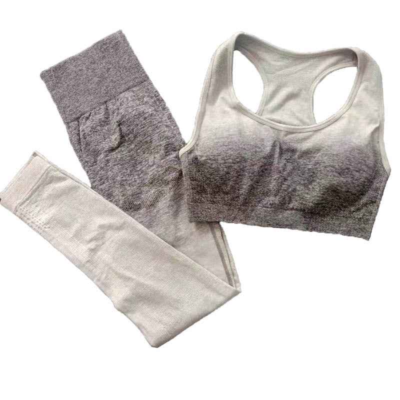 Women’s Gradient Seamless Yoga Workout Set – High-Waisted Gathered Activewear Fitness Outfit
