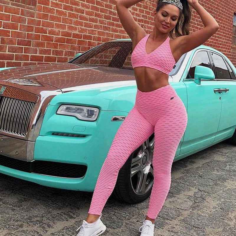 Women’s Bubble Net High-Waisted Yoga Pants – Stylish Long-Strip Yoga Wear