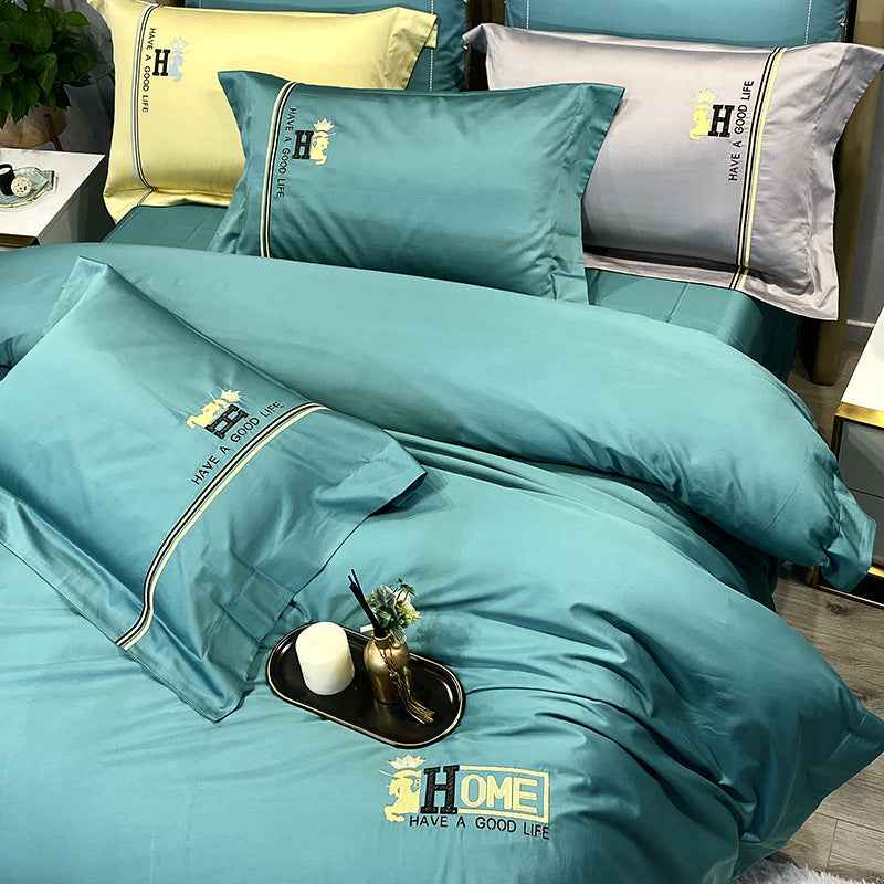 Cotton Embroidered 4-Piece Bedding Set – Modern Duvet Cover & Floral Bedroom Set