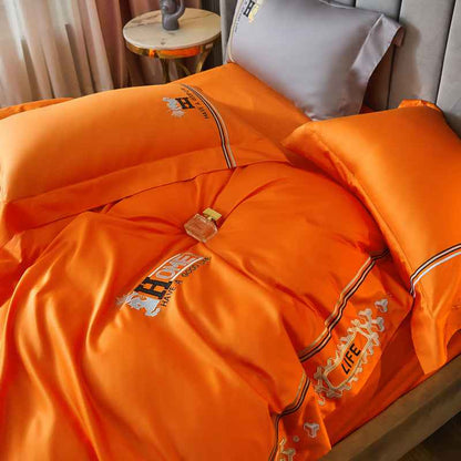 Cotton Embroidered 4-Piece Bedding Set – Modern Duvet Cover & Floral Bedroom Set