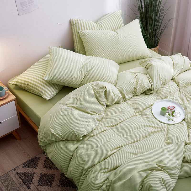 4-Piece 100% Cotton Striped Bedding Set – Japanese Style Tianzhu Cotton Bed Set