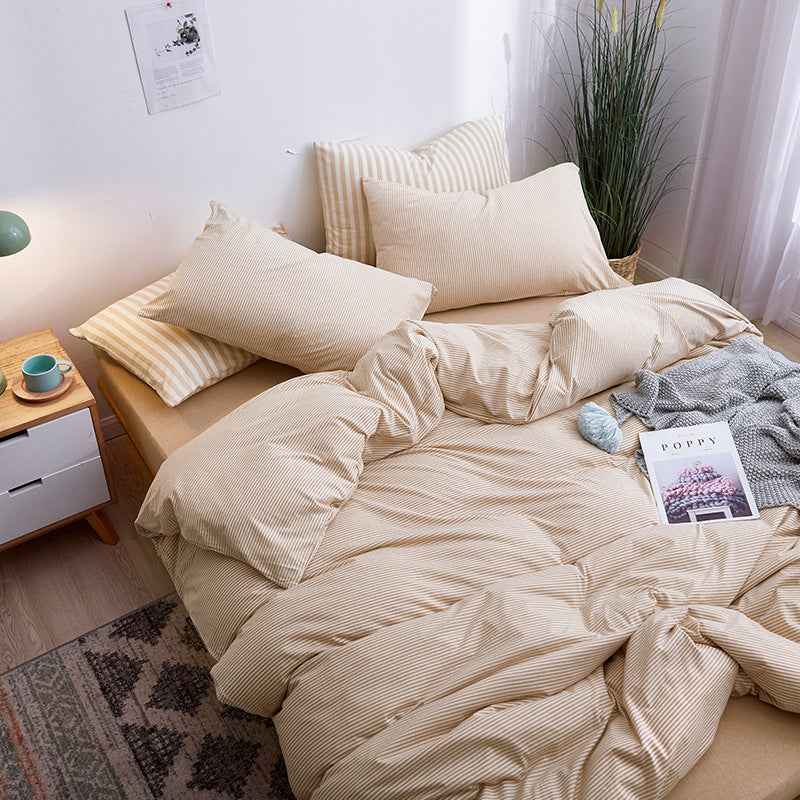 4-Piece 100% Cotton Striped Bedding Set – Japanese Style Tianzhu Cotton Bed Set