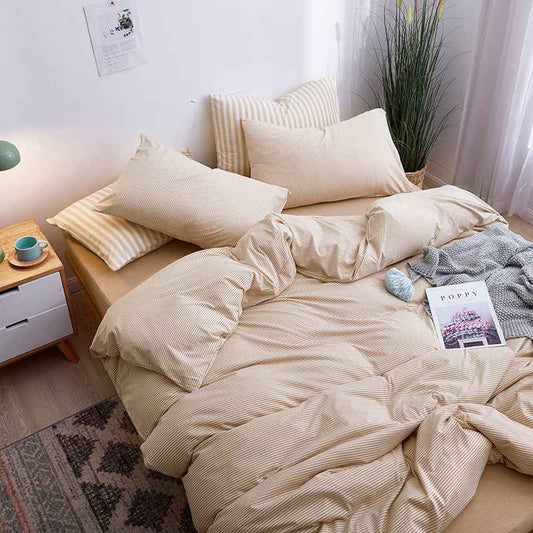4-Piece 100% Cotton Striped Bedding Set – Japanese Style Tianzhu Cotton Bed Set