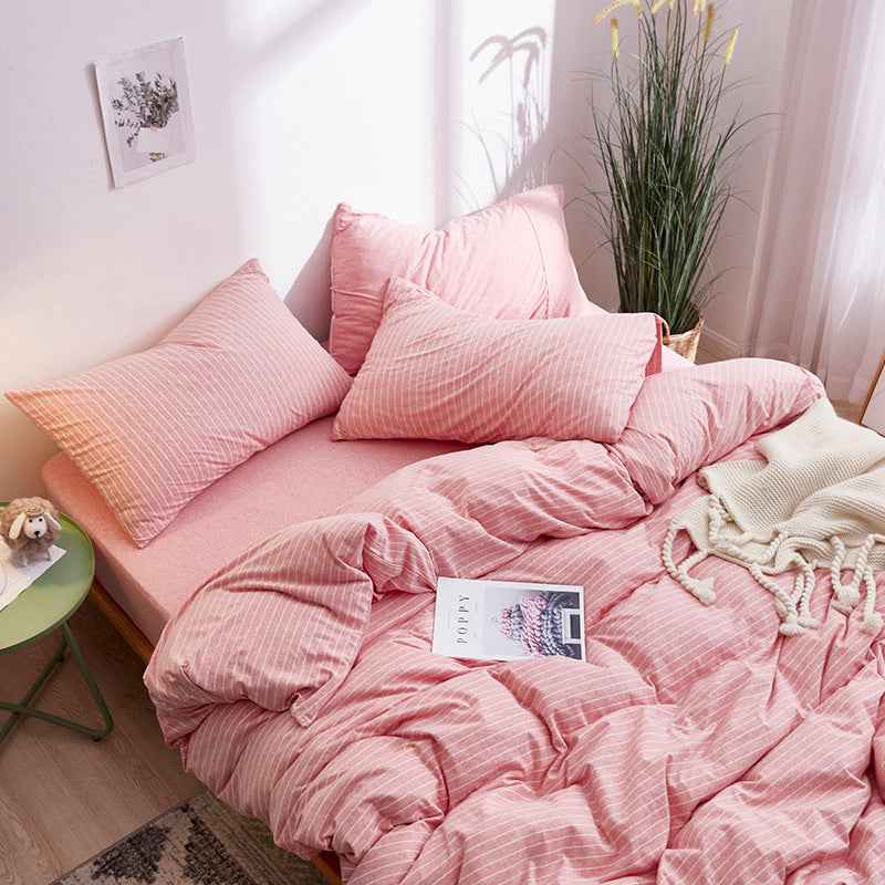 4-Piece 100% Cotton Striped Bedding Set – Japanese Style Tianzhu Cotton Bed Set