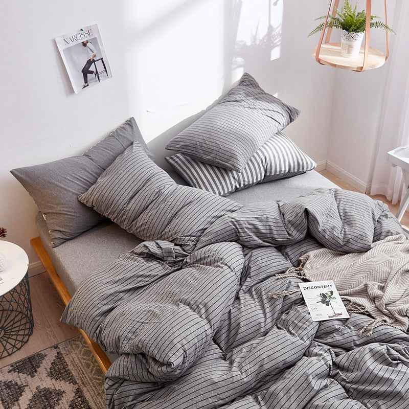 4-Piece 100% Cotton Striped Bedding Set – Japanese Style Tianzhu Cotton Bed Set