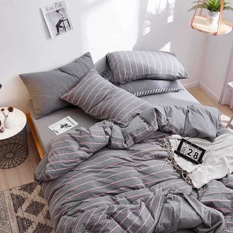 4-Piece 100% Cotton Striped Bedding Set – Japanese Style Tianzhu Cotton Bed Set