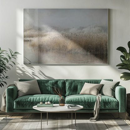 Winter Morning Canvas Wall Art | Frosted Reeds & Lake Landscape Print by Nel Talen | 3 Sizes