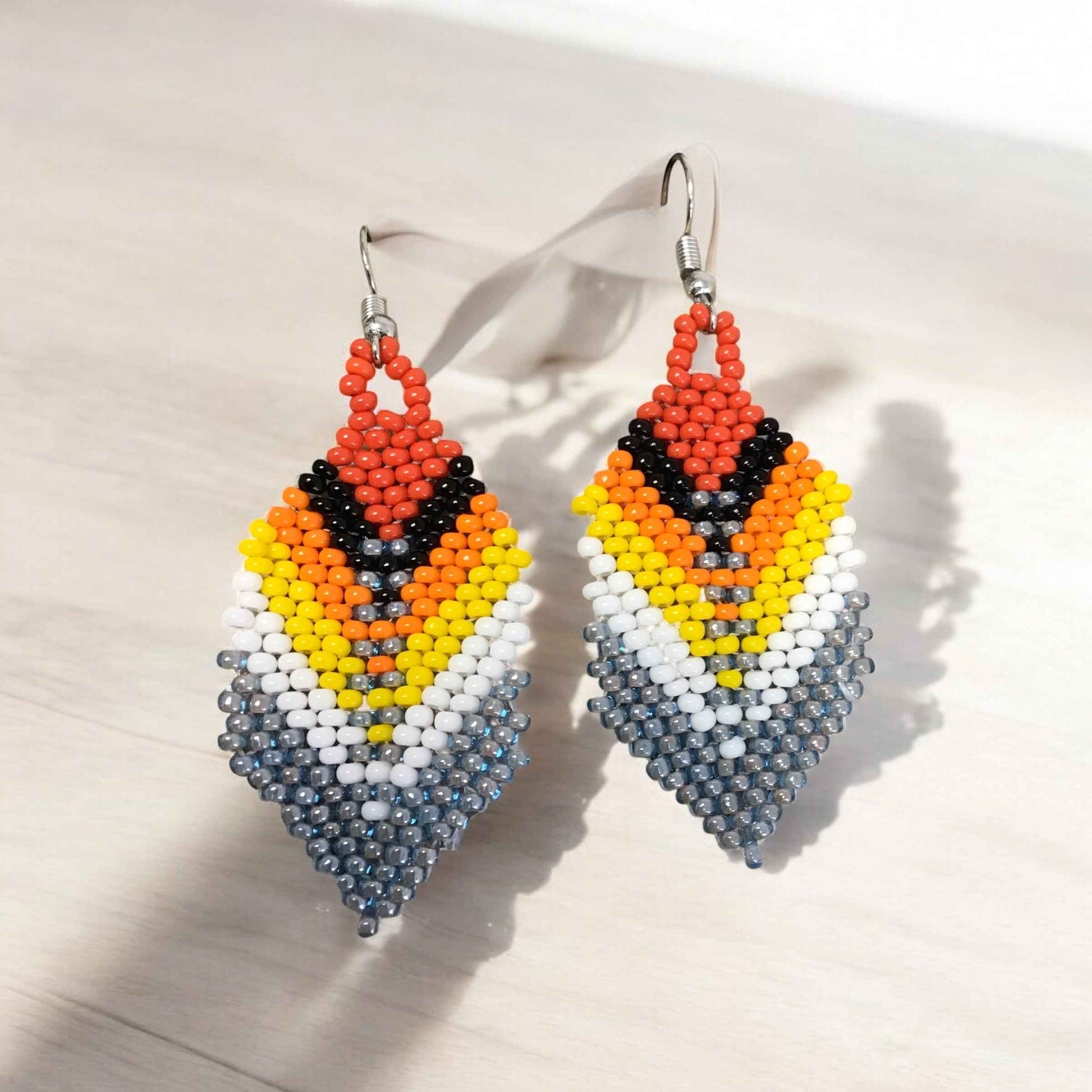 OldTribes™ grey Beaded Feather Drop Earrings