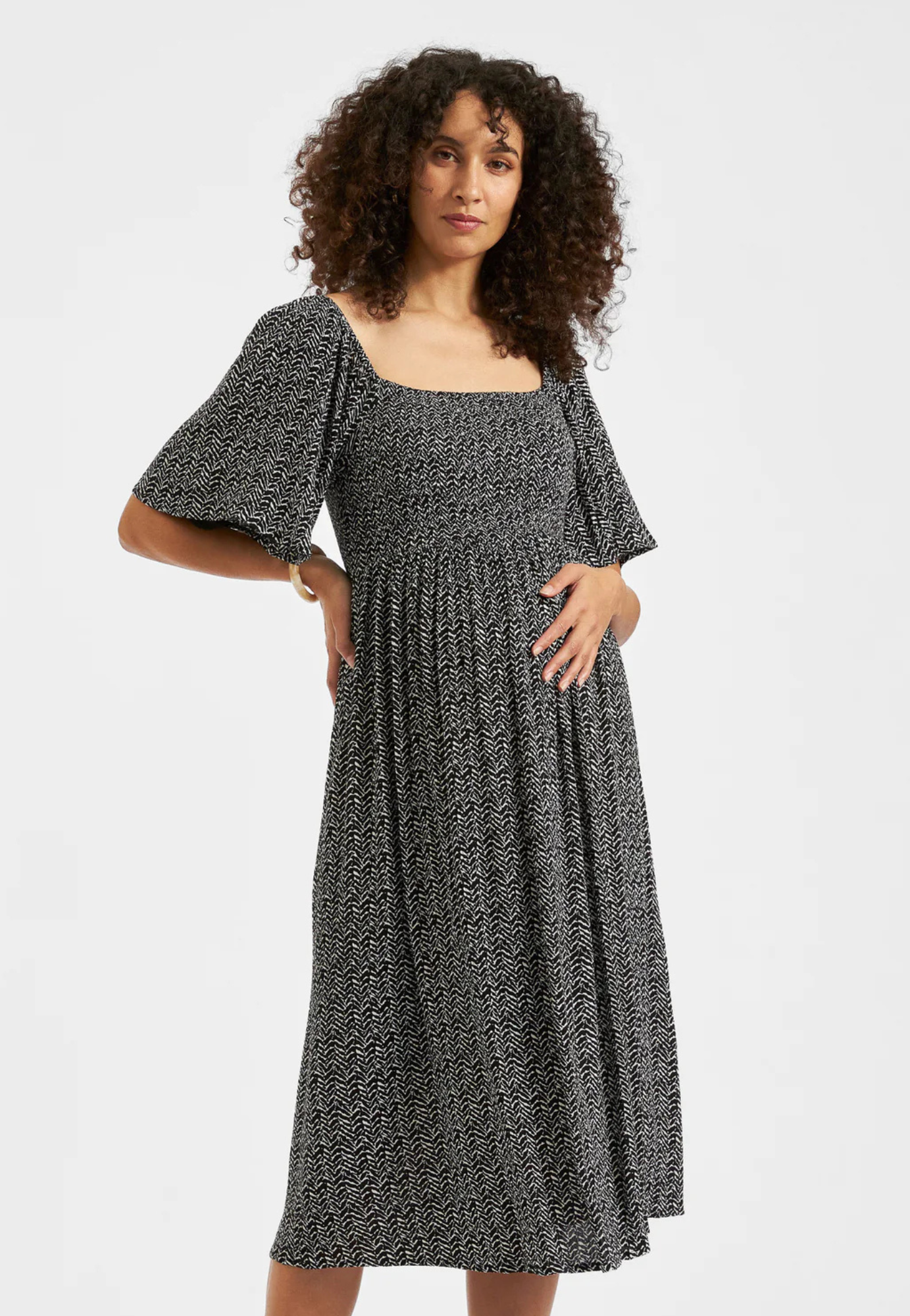 Emmy Shirred Maternity Dress Black / Natural