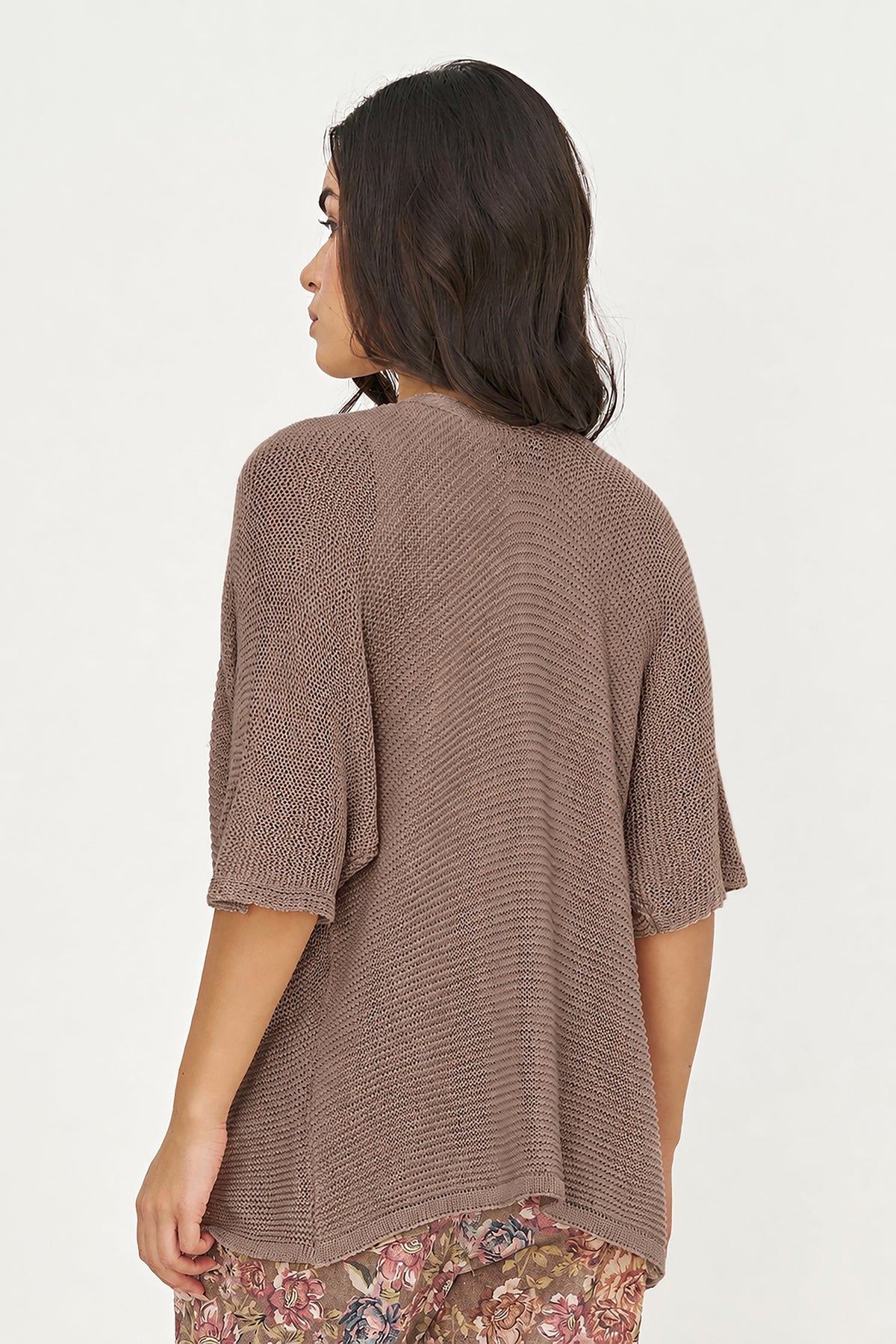 Women's Knit Open Cardigan with Elbow-Length Sleeves