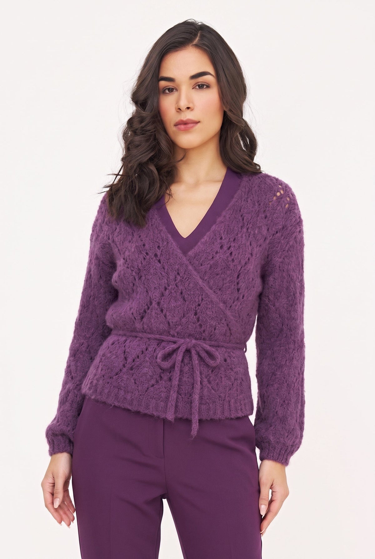 Women's Open-Crochet Wrap Cardigan
