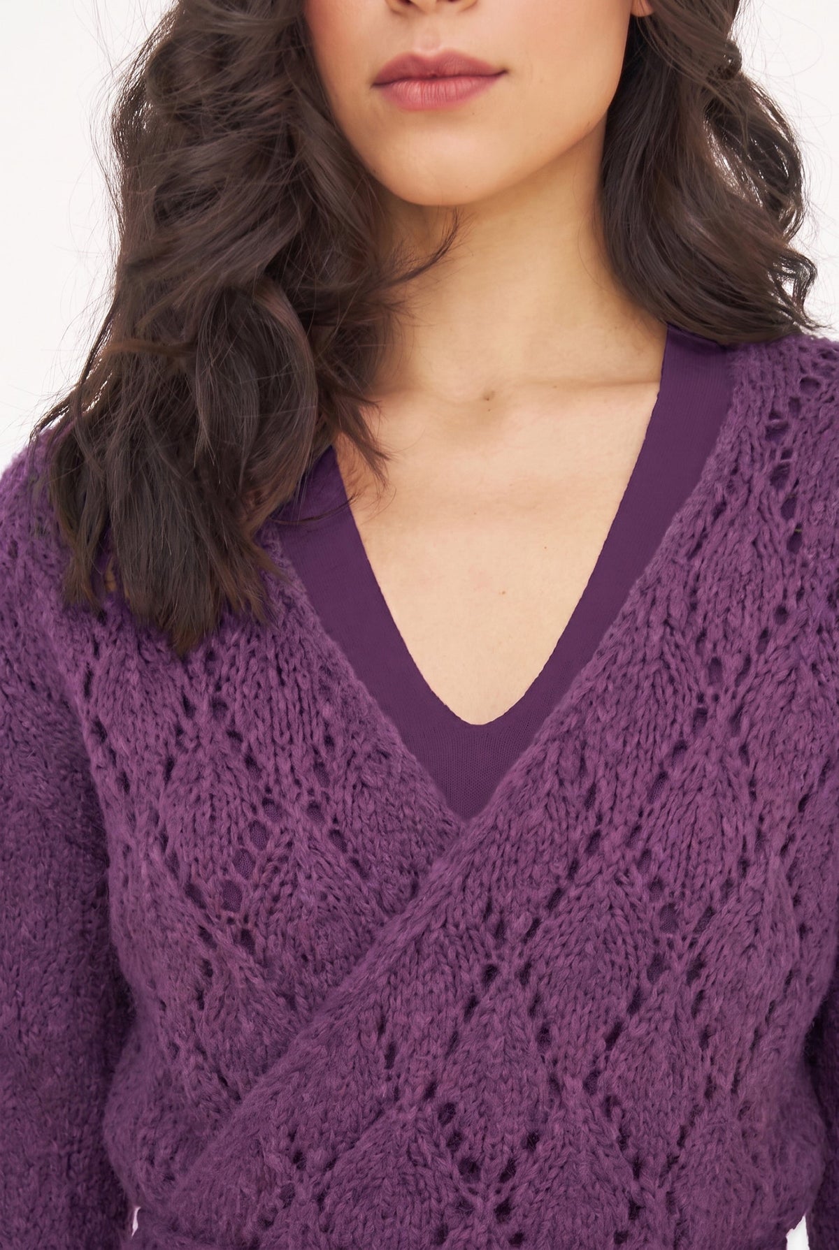 Women's Open-Crochet Wrap Cardigan
