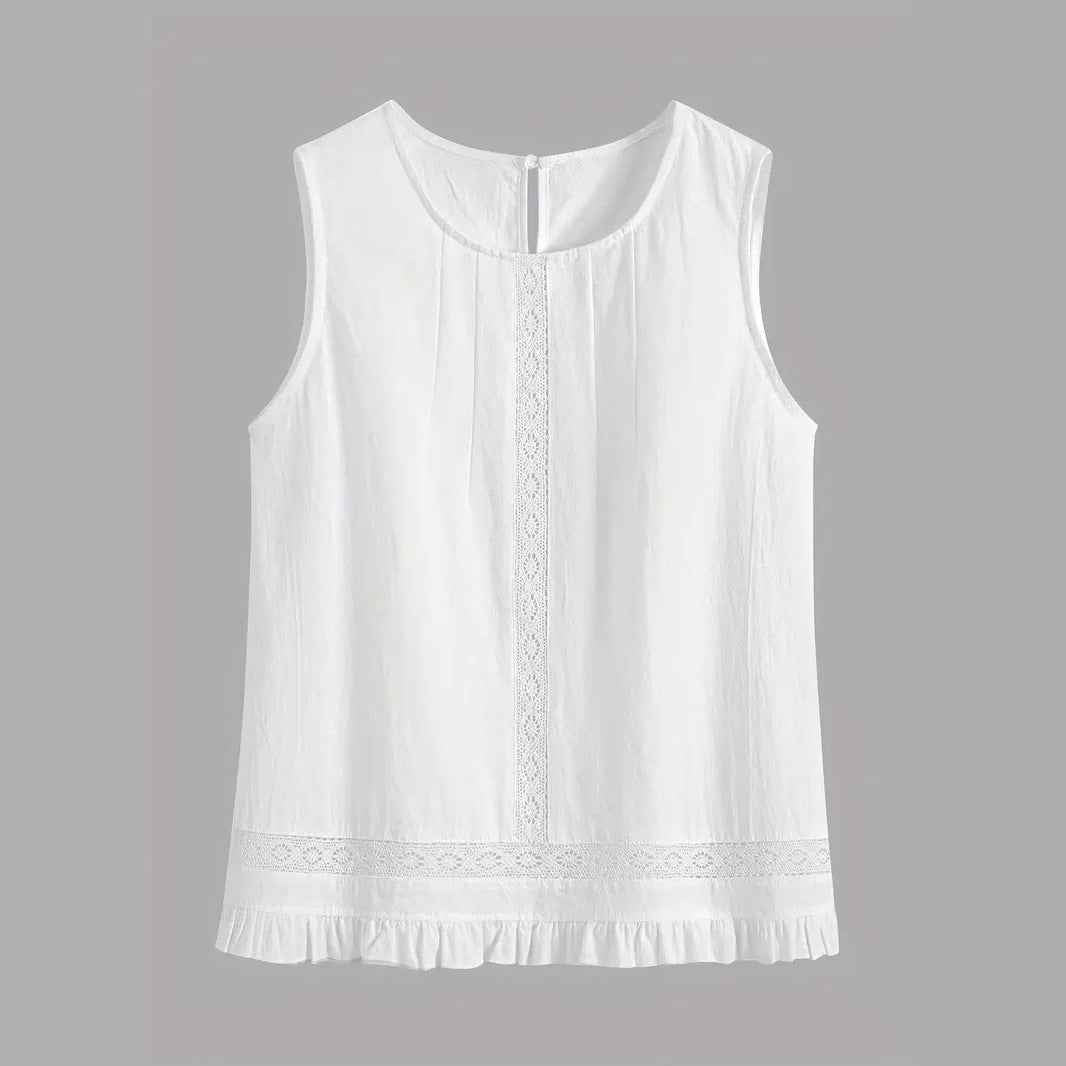 Women’s Elegant Lace Sleeveless Top & Wide-Leg Pants Set – Chic White Two-Piece Commuter Outfit (Deliver to United States Only)