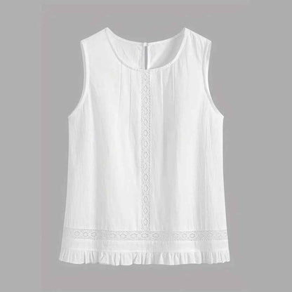 Women’s Elegant Lace Sleeveless Top & Wide-Leg Pants Set – Chic White Two-Piece Commuter Outfit (Deliver to United States Only)