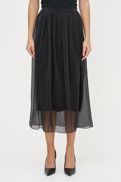 Women's Woven Pull-On A-Line Skirt with Front Pleat Details