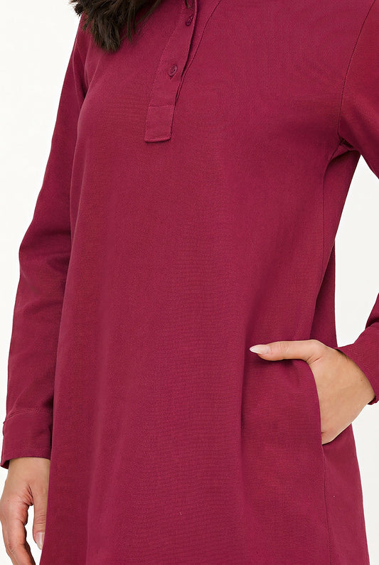Women's A-Line Dress, Long Sleeves, Partial Button Placket & Pockets