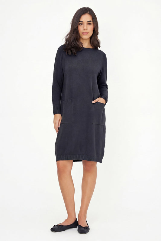 Women's Knit Scoop-Neck Dress, Long Raglan Sleeves & Patch Pockets