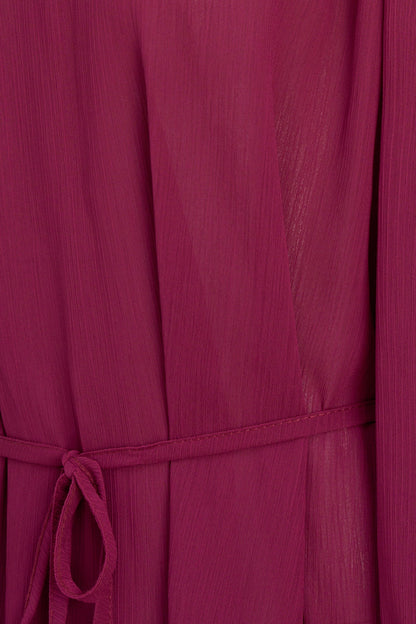 Women's Woven V-Neck Dress, Long Sleeves & Removable String Belt