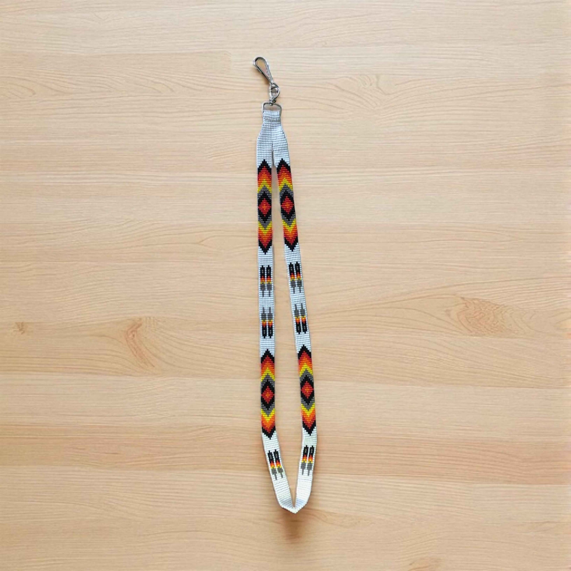 White Native Beaded Lanyard