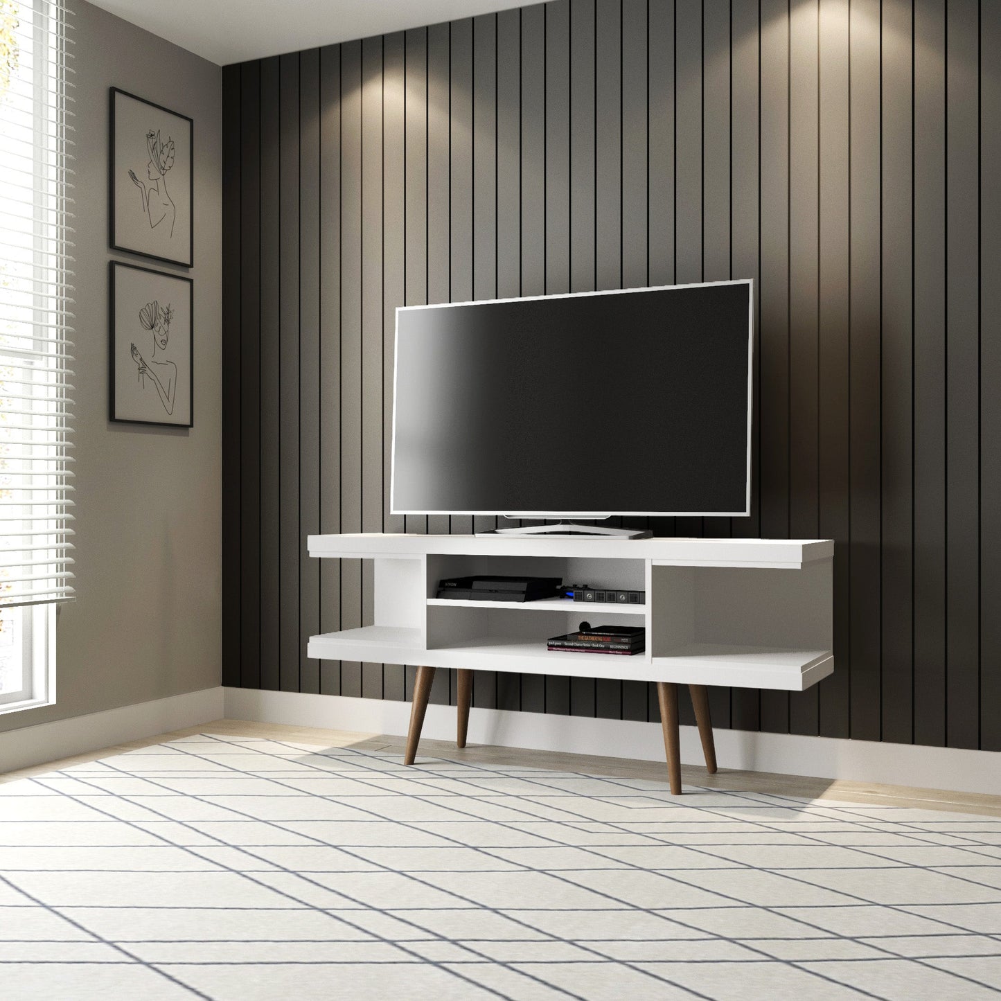Eureka Modern 53,14" TV-Lowboard mit 4 Ablagen - Weiß