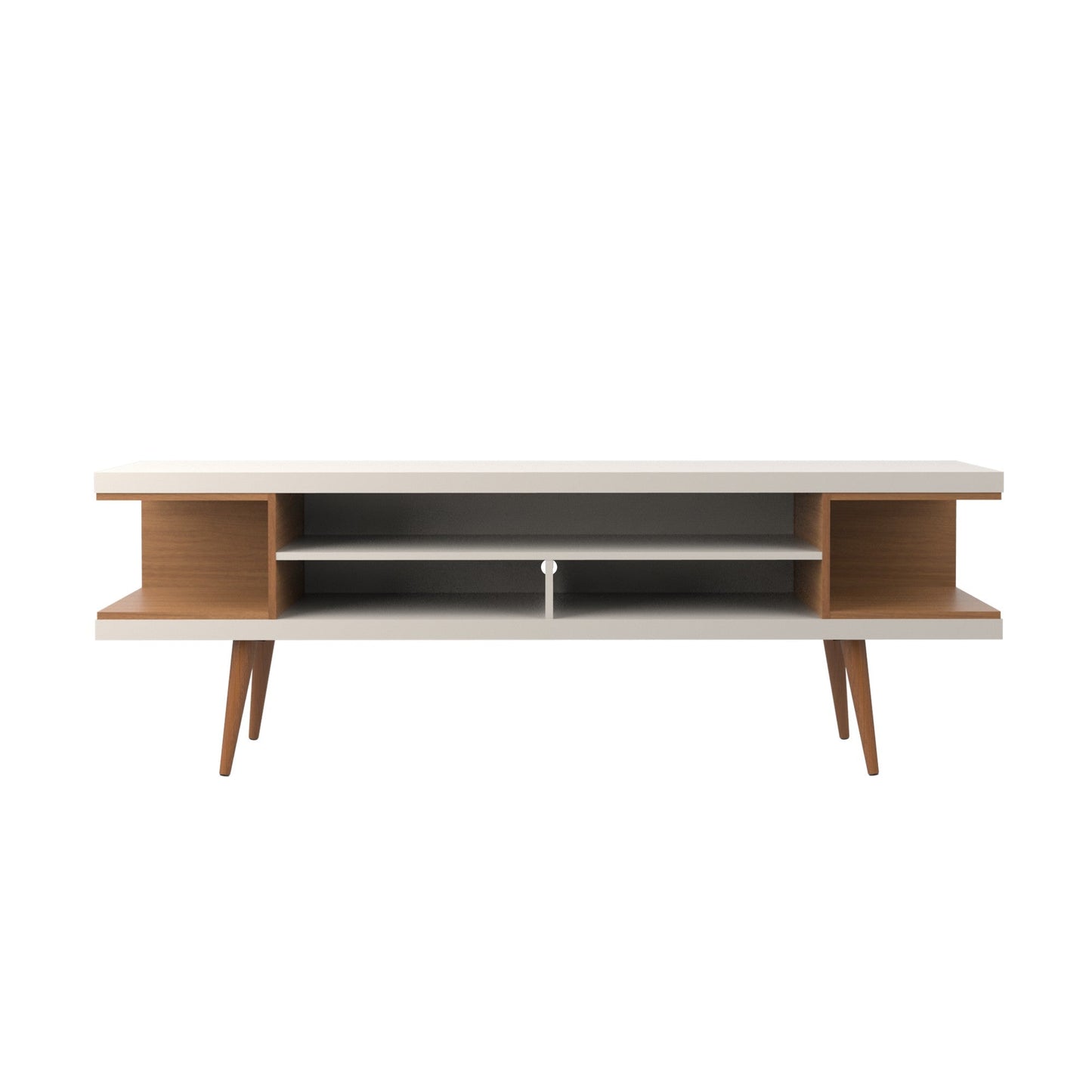 Eureka Modern TV-Lowboard mit 4 Ablagen, 179 cm – Cremeweiß Hochglanz/Ahorncreme